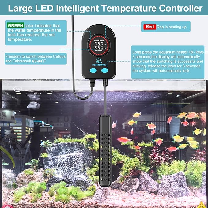 500W Aquarium Heater for 70-120 Gallon with Auto Shut-Off When Leaving Water—Submersible Fish Tank Heater, Dry-Burn & Overheat Protection, Explosion-Proof, Freshwater Saltwater Large Tank