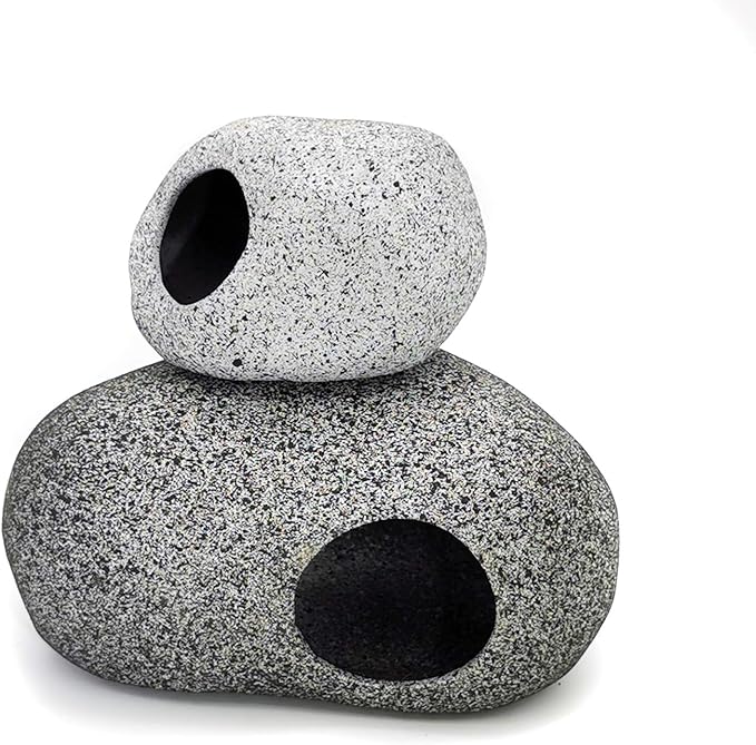 JIH Aquarium Decorations Rock, Ceramic Shelters - Shrimp Habitat, Breeding Tube, Hiding cave, Stackable Fish Tank Decor Cave for Hiding, Betta Fish (J603+J001)