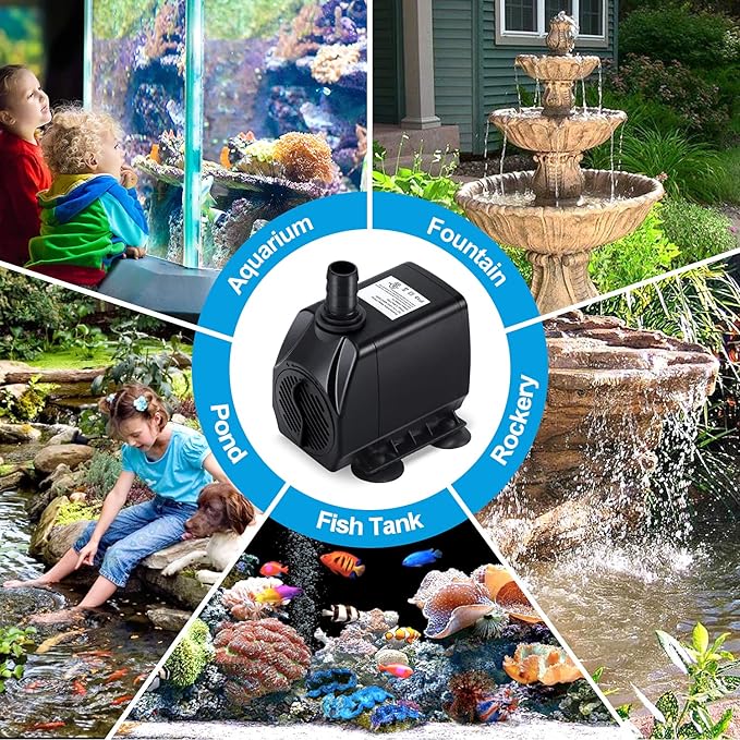CWKJ Fountain Pump, 880GPH Submersible Water Pump, Durable 60W Outdoor Fountain Water Pump with 6.5ft Power Cord, 3 Nozzles for Aquarium, Pond, Fish Tank, Water Pump Hydroponics, Backyard Fountain