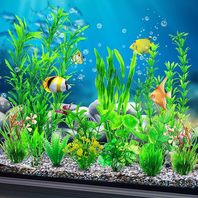 CousDUoBe 12pcs Fish Tank Accessories Aquarium Decorations Green Plants, Green Fish Tanks Decoration Plants, Fish Tank Decor, Aquarium Decor Plastic Plants