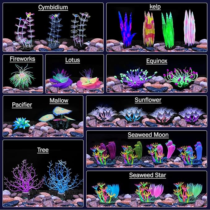 Soft Silica Gel Moves Naturally with Water Flow, Aquarium Decorations Glow in The Dark, Glowing Coral Ornaments for Fish Tank Decorations (Pink, Cymbidium)