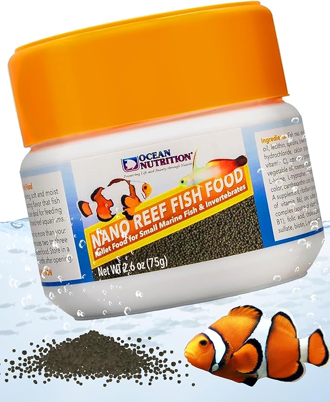 Ocean Nutrition Nano Reef Fish Food - Soft & Moist Slow Sinking Pellets - Ideal for Small Marine Fish - Fish Food Flakes Alternative - High HUFA & Vitamins - 2.6 oz (75g), Mini Pellets (0.95mm)