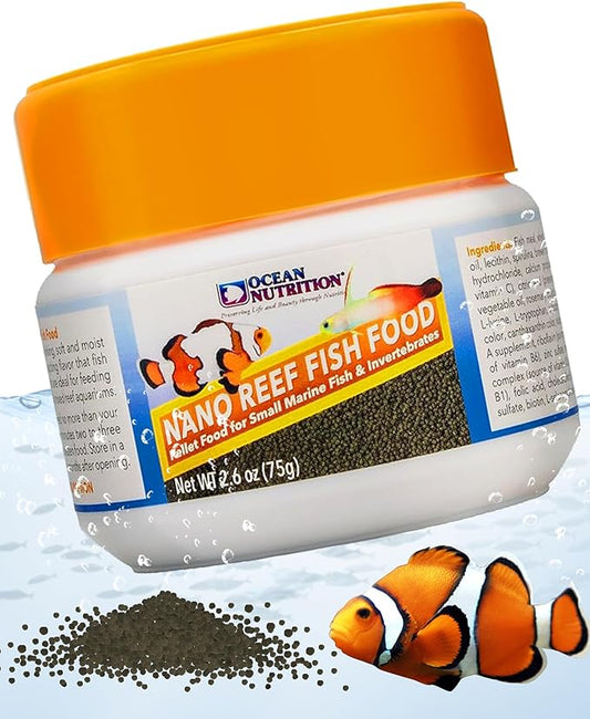 Ocean Nutrition Nano Reef Fish Food - Soft & Moist Slow Sinking Pellets - Ideal for Small Marine Fish - Fish Food Flakes Alternative - High HUFA & Vitamins - 2.6 oz (75g), Mini Pellets (0.95mm)