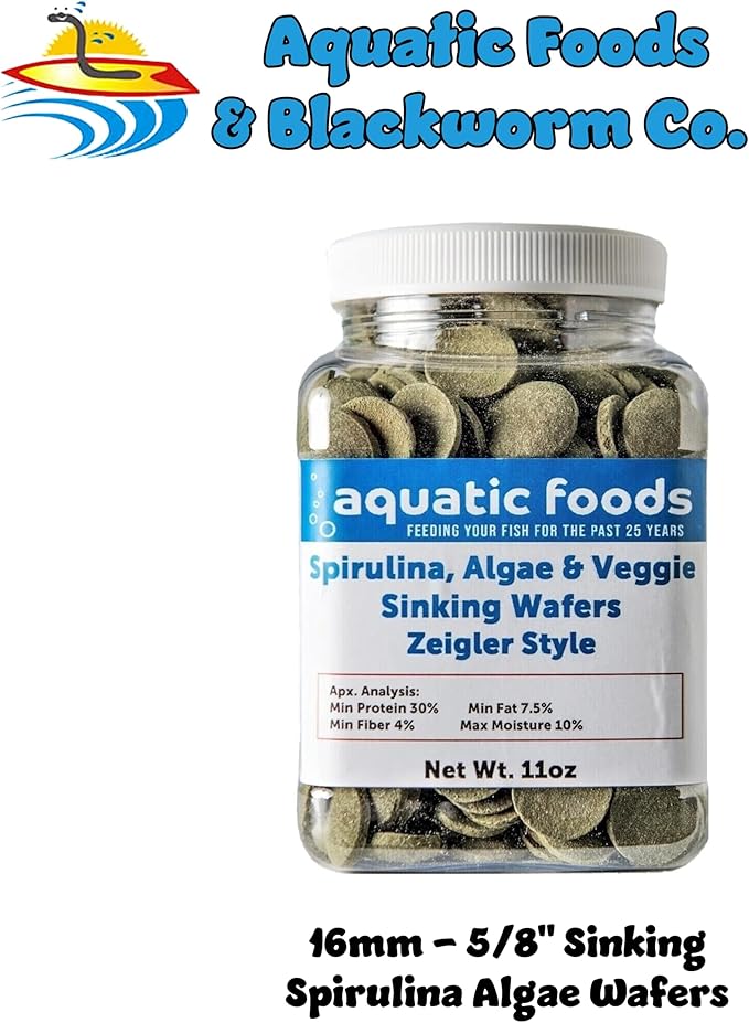16mm - 5/8" Wafer of Spirulina, Algae, Veggies, Sinking Wafer for Bottom Fish, Shrimp, Snails, Crabs, Crayfish, All Tropical Fish, Zeigler Style Wafers...11oz Small Jar