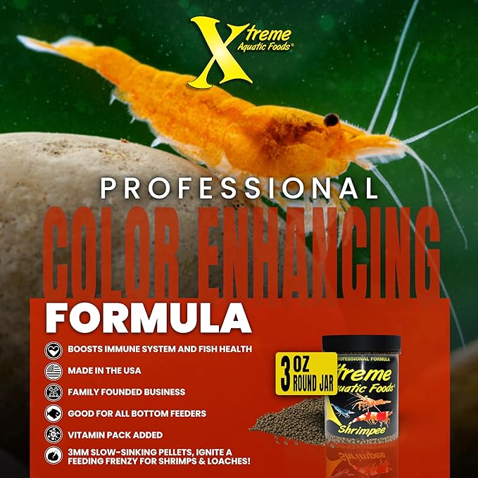 Xtreme Shrimpee 3mm Sinking Sticks: Nutrient-Rich, High-Vitamin Daily Fish Food for Shrimp, Corys, and Loaches, Ideal for Nano Tanks, Natural Treat for Vibrant Health - USA Farm Grown (3oz)