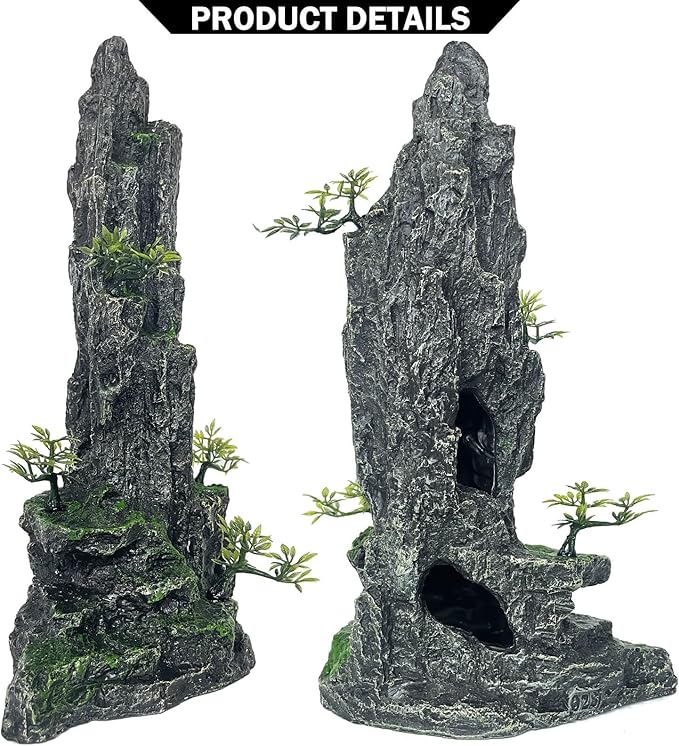 Aquarium Decoration Large and Tall for Fish Tank Rock Thematic Ornaments Aquarium Mountain View Stone Ornaments Aquarium Decor Tree House Cave Fish Tank Landscape - Extra Large