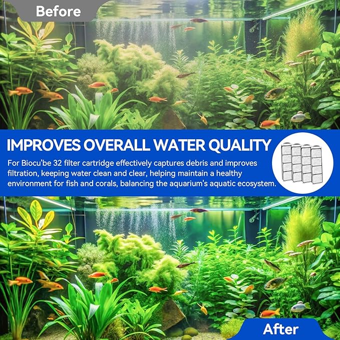 Aquarium Fish Tank Water Filter Cartridge Fit for Coralife Biocube Filter 14 16 29 32 Gallon Aquarium, Bio-Cube Filter Cartridge Dual-Action Filtration for Keeping Water Crystal Clear,4PCS