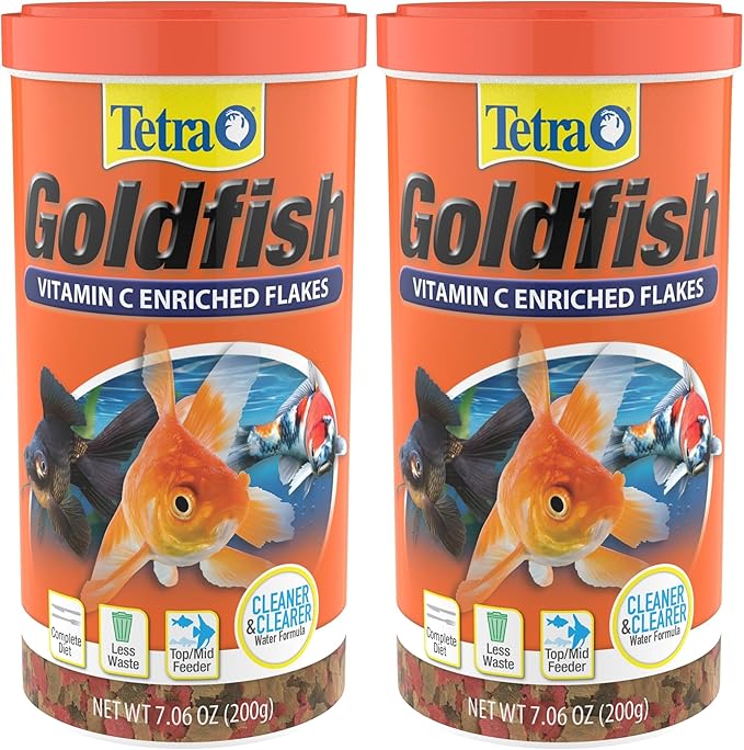 Tetra Goldfish Flakes, Nutritionally Balanced Diet for Aquarium Fish, Vitamin C Enriched Flakes, 7.06 oz (Pack of 2)