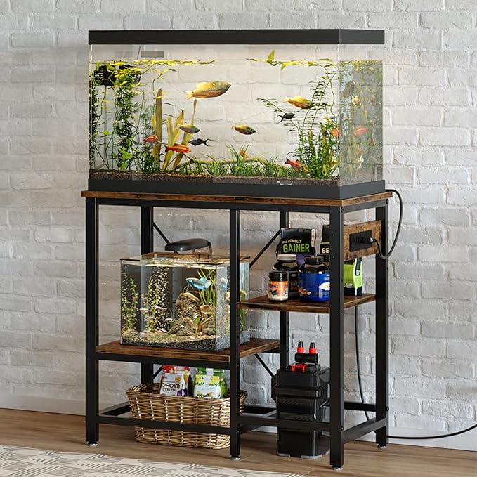 Bestier 40-50 Gallon Fish Tank Stand with Power Outlet, 36x19 Metal Aquarium Stand with Filter Storage, 6-Leg Reptile Tank Stand with 3-Tier Adjustable Storage Shelves, 660LBS Capacity