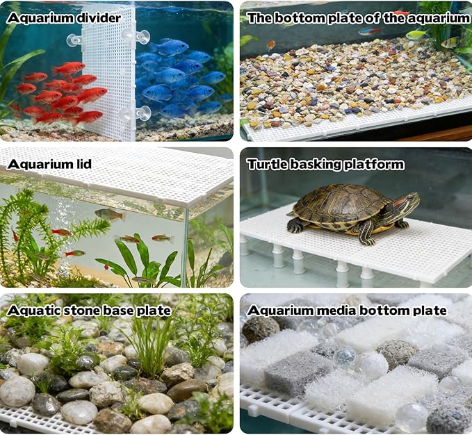 10 Pieces High-Density Aquarium Grid Plastic, Fish Tank Divider with 60 Brackets and 8 Suction Cups, Plastic Egg Crate Grid for DIY Fish Tank Separation and Bottom Protection in Aquascaping