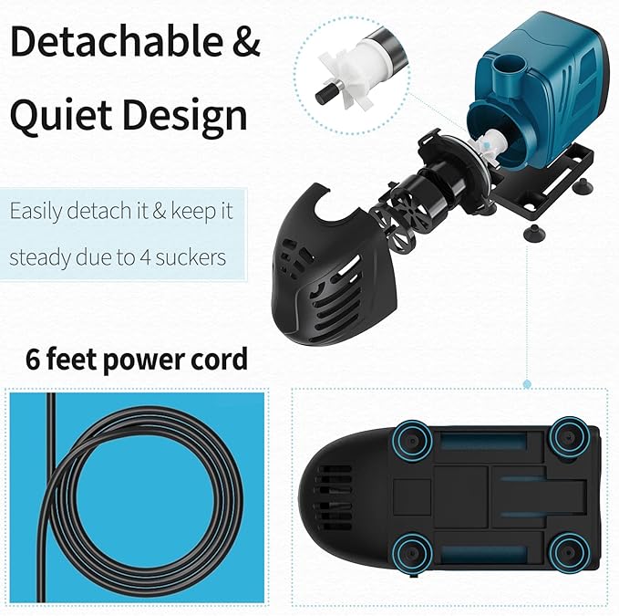 Uniclife Aquarium 320 GPH Submersible and Inline Water Pump 22W 5ft High Lift AC 120 V Quiet Adjustable Return Pump with 6 ft. Power Cord for Fish Tanks Pond Waterfalls Fountains Sumps and Gardens