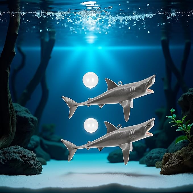 2Pcs Floating Shark Ornament - Adjustable Aquarium Shark Animal Decor, Shark Pool Décor | Aquarium Floating Shark Ornaments Thematic Ornaments Suitable for Aquarium All Kinds Pet Supplies