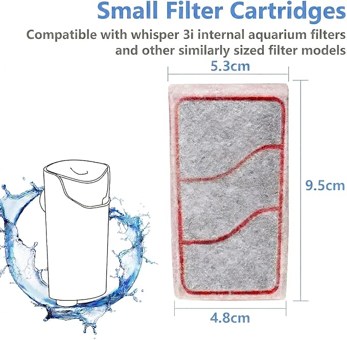 Aquarium Filter Cartridges Replacement Compatible with Whisper 3i Internal Fish Tank Filter, Multi-Layer Filter Pad with Cotton, Activated Carbon & Zeolite, 8 Pack