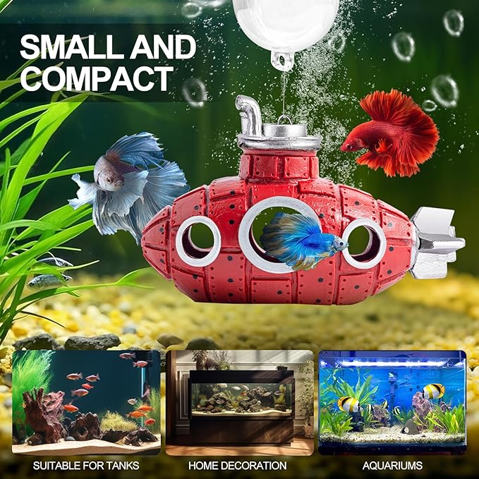 CousDUoBe New Upgrade Floating Fish Tank Decoration, Cute Retro Submarine Set and Floating Diver,Three Float Balls, Aquarium Decorations Resinous Betta Fish Tank Accessories