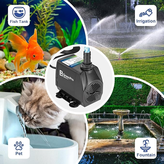 800GPH Submersible Water Pump(3000L/H 60W), Adjustable Ultra Quiet Fountain Pump with 4 Nozzles 10ft High Lift for Aquarium, Fish Tank, Pond, Waterfall, Outdoor, Hydroponics