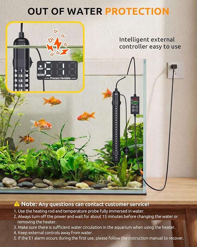SEAOURA Small Aquarium Heater, 150W Fish Tank Heaters for 15-30 Gallon, Submersible Turtle Heater with LED Controller, Safety Protection & Auto Power-Off, Saltwater Freshwater