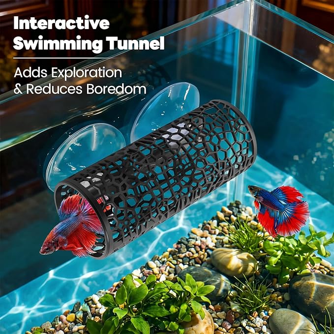 Betta Fish Toys, 1 Betta Fish Tunnel Hammock, 1 Fish Mirror with Floating Ball & 2 Exercise Training Ring Toys, Betta Fish Tank Accessories