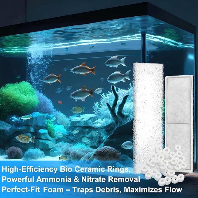 Threlaco 15 Pcs / 2 Set Underwater Filter Media Compatible with Fluval U3, Including 4 Filter Foam Pad, 4 Poly/Carbon, 500g Bio-Ring, 4 Mesh Bags, 2 Grease, for Freshwater Saltwater Aquariums