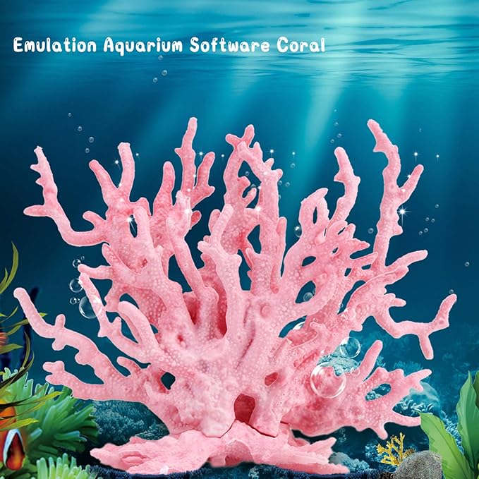 Aquarium Coral Plastic Vivid Artificial Coral Plant Ornament for Aquarium Underwater Fish Tank Pink (Small Size (29.9 X 15 X 6.7in))
