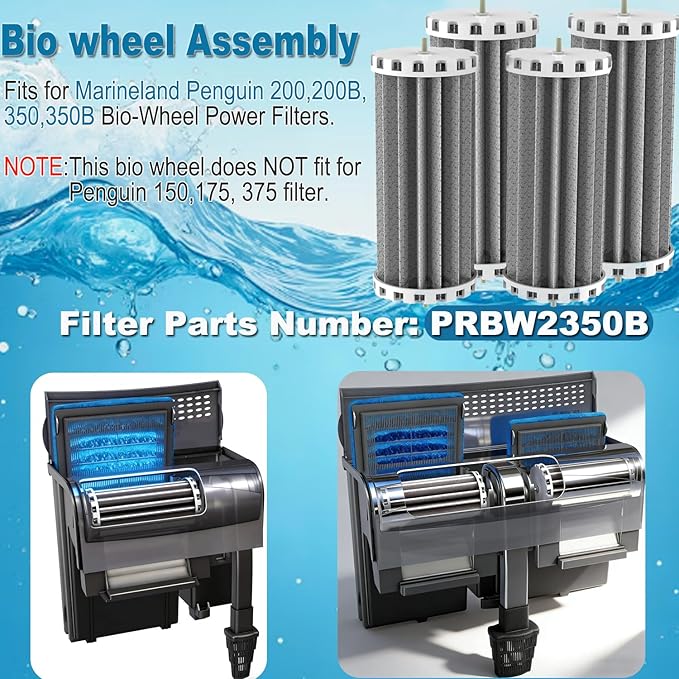 Bio Wheel Assembly Replacement Parts for PRBW2350B-Compatible with Marineland Penguin 200,200B,350,350B Power Filters&Bio-Wheel Power Filters|Aquarium Filter Parts for Hang-On Fish Tank,4 Value Bundle