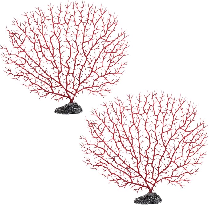 TEHAUX Artificial Plants Aquarium Landscape Simulation Coral Decor, Fake Sea Fan Coral for Both Fresh and Salt Water, Safe and Easy for Daily Washing, Medium Size 2pcs Ocean Decor