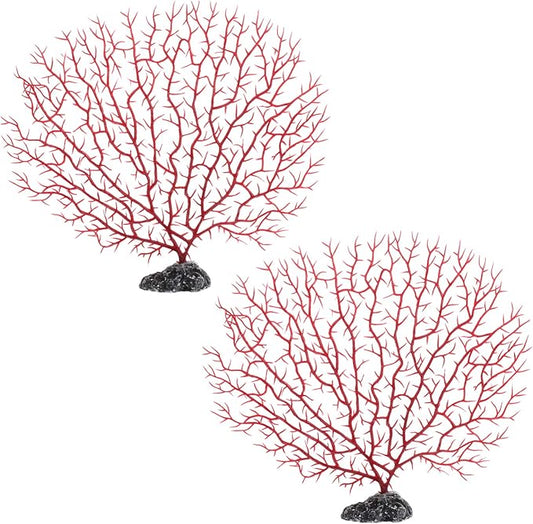 TEHAUX Artificial Plants Aquarium Landscape Simulation Coral Decor, Fake Sea Fan Coral for Both Fresh and Salt Water, Safe and Easy for Daily Washing, Medium Size 2pcs Ocean Decor