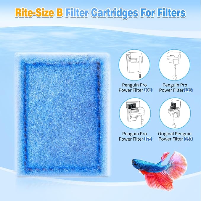Umlecoa 8/16/32 Pack Rite-Size B Filter Cartridges Compatible with MarineLand Penguin PRO Power Filters 100/125/175 & Original Penguin Power Filter 150 - Rite-Size B Replacement Filter Cartridges
