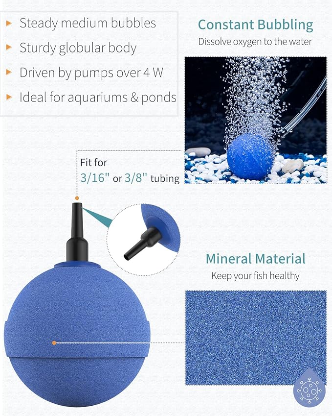 Pawfly Aquarium Air Stone Bubbler 2 Inch, Oxygen Diffuser Airstone for Air Pump Fish Tank Bucket Pond and DWC Reservoir, 8 Pack