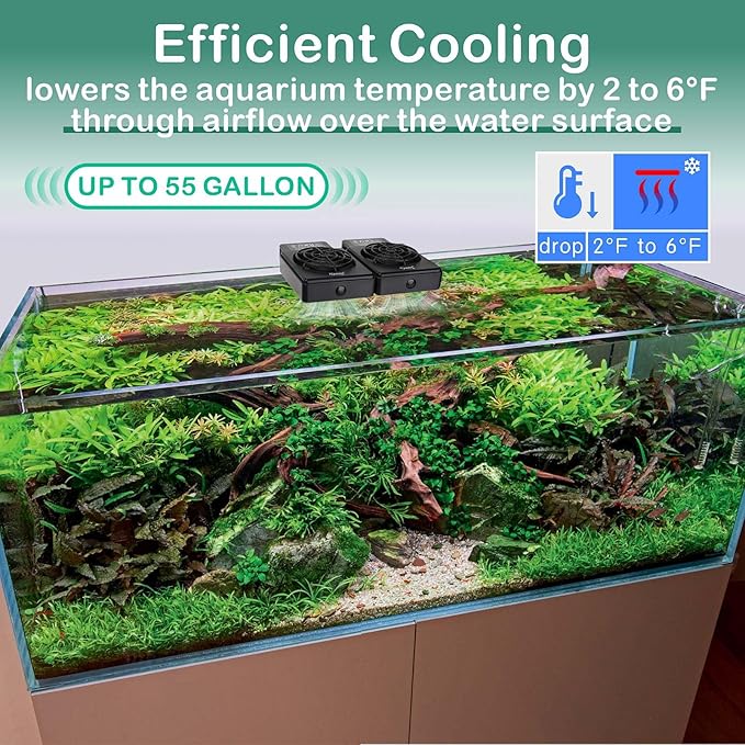 hygger Aquarium Cooling Fan Quiet Dual Head Fish Tank Chiller with Adjustable Speed & Timer Aquarium Cooler for Axolotl Tank/Terrarium/Saltwater/Freshwater Accessories