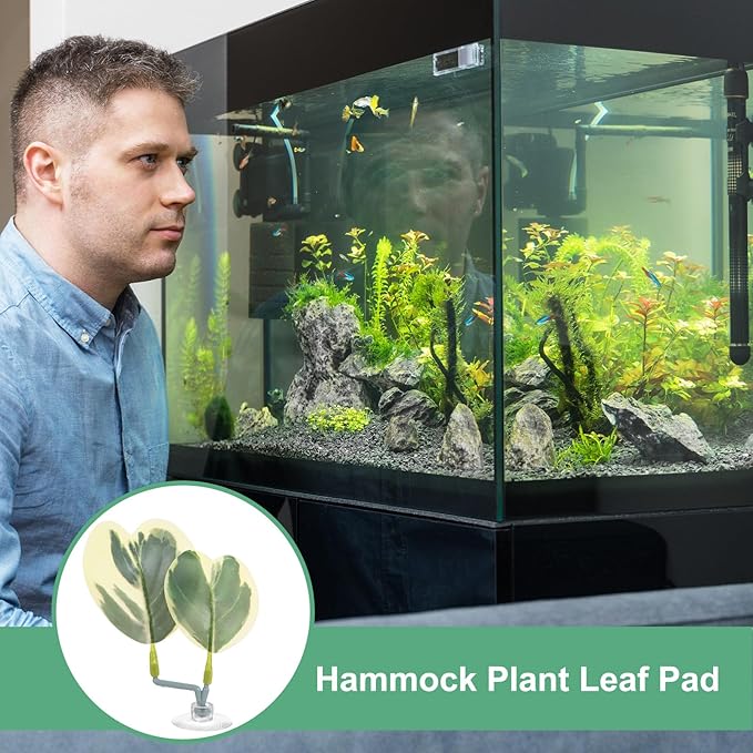 M METERXITY 2-Pack Betta Fish Leaf Pad, Hammock Plant Leaf Pad, Realistic Resting Fish Rest Bed for Fish Tank Decorations/Aquarium Accessories/Breeding [Green and White, Grape Leaves-Shaped]