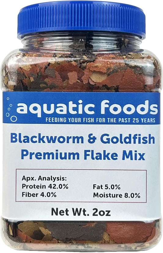 California Blackworm & Goldfish Mix Premium Flakes for Goldfish, Koi & Pond Fish, All Community Tropical Fish Also Pellet Mix, Wafer Mix Included…2oz