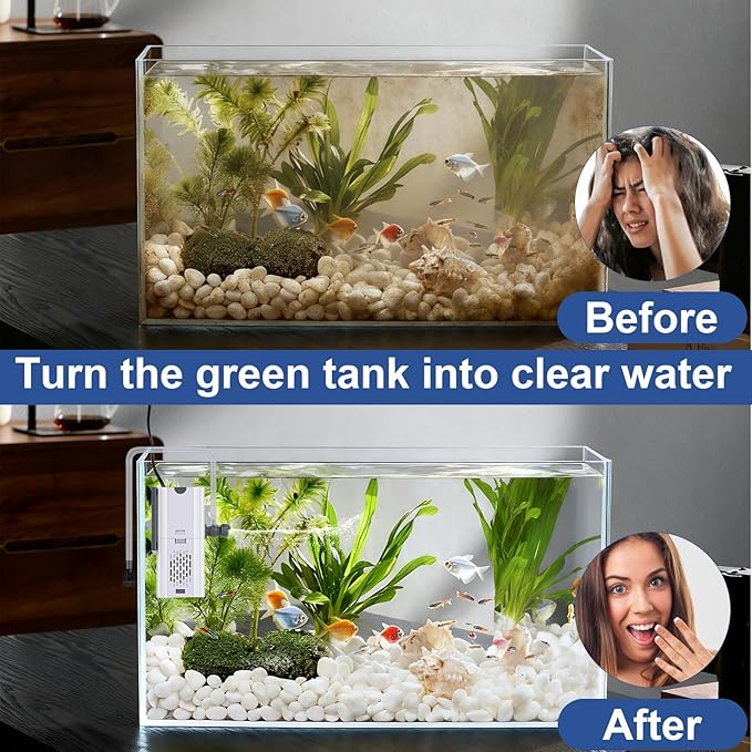 132 GPH 4-in-1 Aquarium Filter, 10-40 Gallon Fish Tank Filters Filtration and Oxygenation, Filter for Fish Tank with Biochemical Cotton, Multi-Functional Turtle Tank Filter(7 W)
