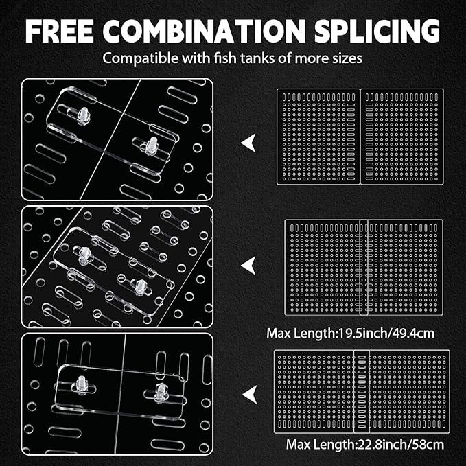 Nuanchu 4 Set Acrylic Fish Tank Divider 11.4 x 9.75'' Aquarium Divider Kit Splicable Flexibly Aquarium Divider with Suction Cups Accessories Splicing Board for 30/40/50/65/75/90/125/150 Gallon Tank