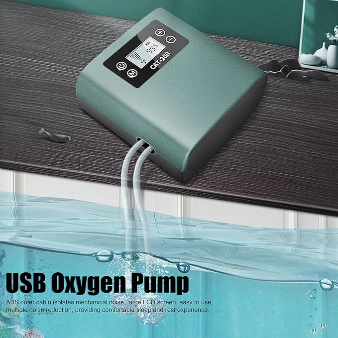 Mini Aquarium Air Pump Kit, Fish Tank Air Pump USB Oxygen Pump 4W Rechargeable Lithium Battery Silent Air Aerator Pump for Indoors Fish Tank Aquarium, default
