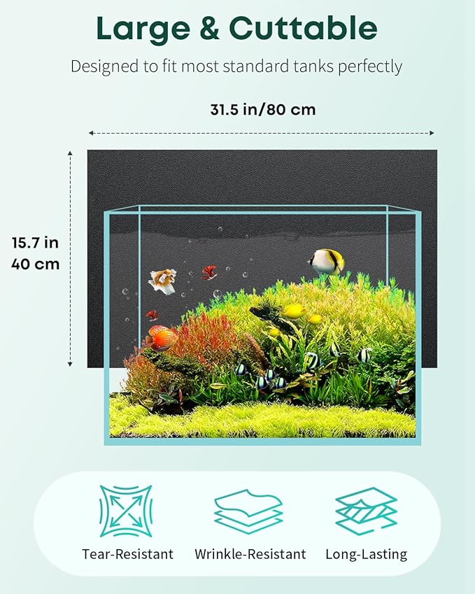Pawfly Black Aquarium Background, 31.5" x 15.7", Static Cling Fish Tank Background Wallpaper, No Glue Reusable PVC Fish Tank Backdrop, Easy to Install Aquarium Décor Background, Fish Tank Decoration