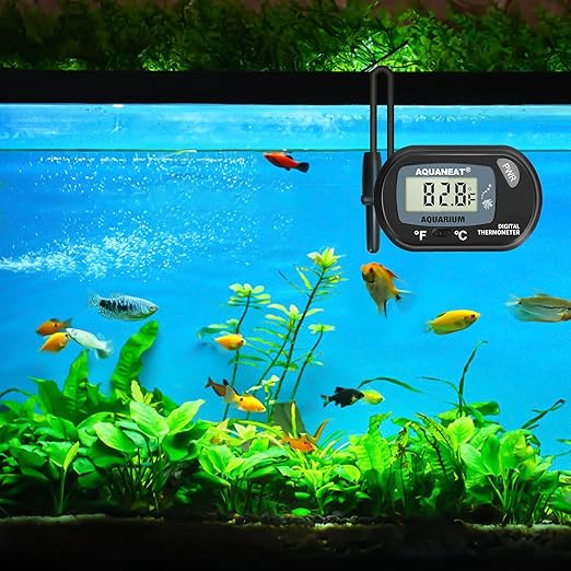 AQUANEAT Aquarium Thermometer, Fish Tank Thermometer, Digital Temperature Test, with Large LCD Display (1 Pack)