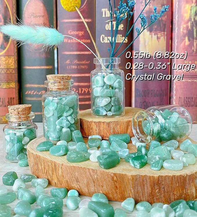 Green Aventurine Crystal Polished Rocks 0.3-0.4" Tumbled Stones Chips Stone Crushed Quartz Natural Gem Home Decoration Aquarium Plants Cacti Vase Filler Landscape Bottom Ornament 0.6lb 250G