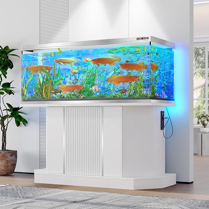 55-75 Gallon Fish Tank Stand with Power Outlet, Modern Heavy Duty Aquarium Stand with Cabinet Storage for Fish Tank/Turtle Tank/Reptile Terrarium, 880LBS Capacity, White