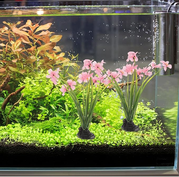 UKCOCO 2Pcs Artificial Aquarium Plants : Realistic Plastic Fish Tank Decorations, Pink Water Grass for Aquariums, 2.16x1.77x8.25in
