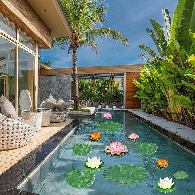 10 Pcs Realistic Lily Pads Leaves for Ponds, Artificial Floating Foam Lotus Leaves, Water Lily Pads Artificial Foliage Pond Decor for Koi Fish Pool Patio Aquarium