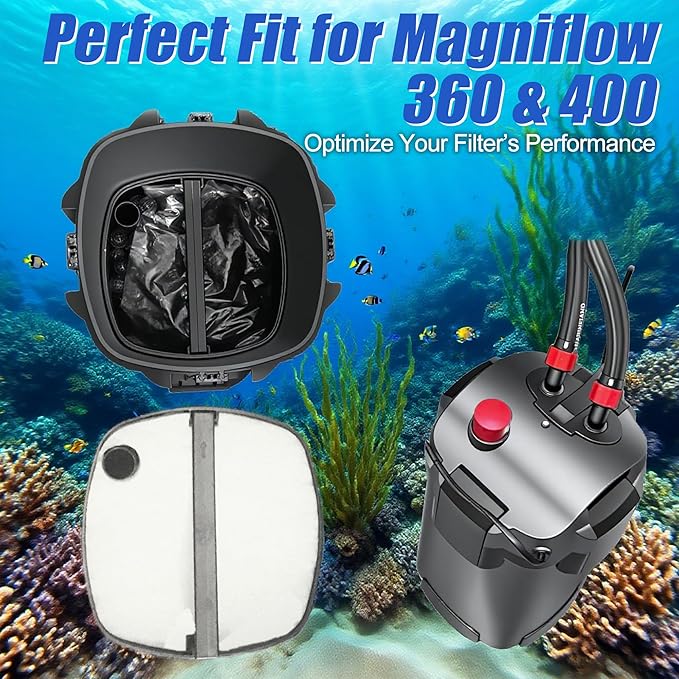 PurifyLogix 8 PCS Replacement Filter Pads for MarineLand for Magniflow 360/400 Canister Filters, Upgraded 3-in-1 Coarse (Activated Carbon) & White Floss Media - Mechanical & Biological Filtration