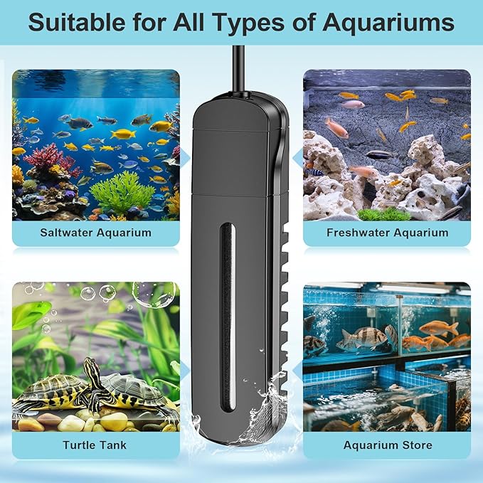 HiTauing Aquarium Heater, 100W/200W/300W/500W Fish Tank Heater with Upgraded LED Large Display, Up/Down Control Buttons and Intelligent Leaving Water Automatic Power-Off for Saltwater and Freshwater