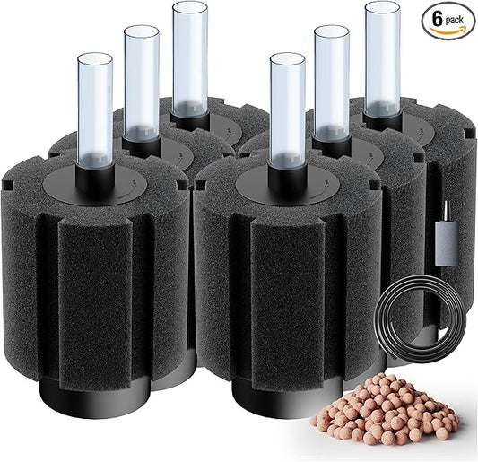 50-80 Gal Aquarium Sponge Filter with Ceramic Media and Bubble Diffuser Ultra Quiet Fish Tank Filters fit Breeding Fry Betta Shrimp Fish Tank (Medium(6 Pack) for 50-80 Gallon)