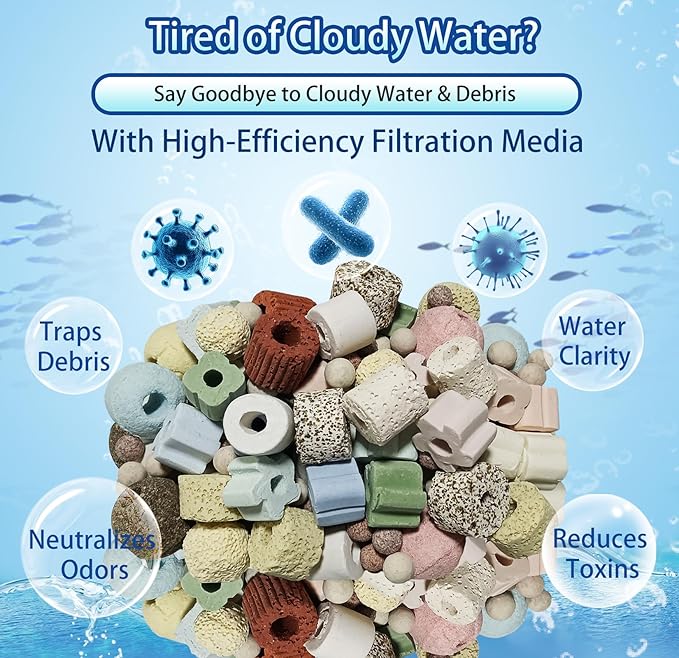 Aquarium Filter Media 12-in-1 Biological Kit - Supports Nitrogen Cycle for Crystal Clear Water, with Bio Balls & Ceramic Rings for Freshwater, Saltwater, Pond, Sump, Canister Filter(2lb)