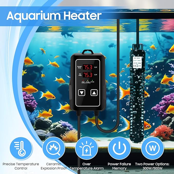 Aquarium Heater, Fish Tank Heater with Digital LED Controller, Overheat Pond Heaters for Outdoor Ponds with Fish, Adjustable Water Tank Heater for 75-120 Gallon Fish Tank