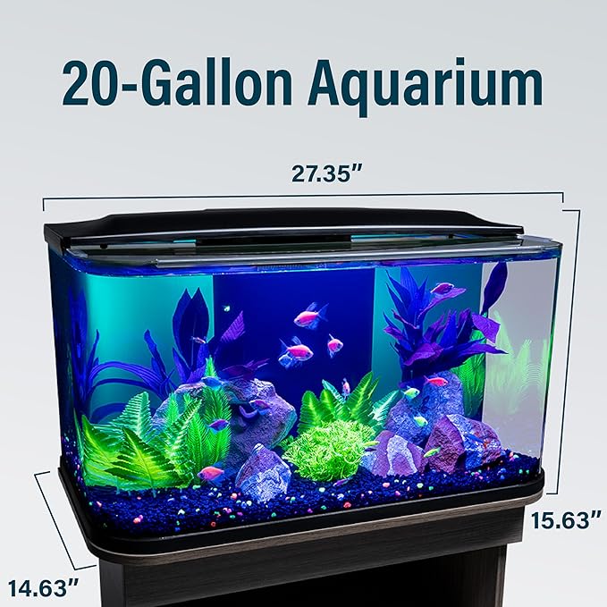 GloFish Glass Aquarium Kit, 20 Gallons, Includes Premium Blue, LED Light Stick & Integrated Filtration, Perfect for Beginners or Seasoned Hobbyists, Seamless, Curved Design