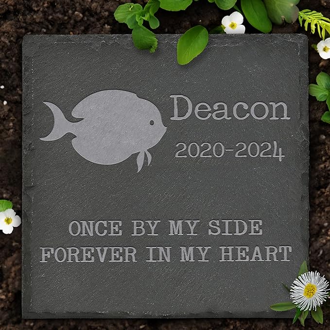 Personalized Pet Memorial, Fish Memorial Stone, Fish Tombstone, Fish Grave Marker, Fish Memorial Gifts, Fish Loss - Square