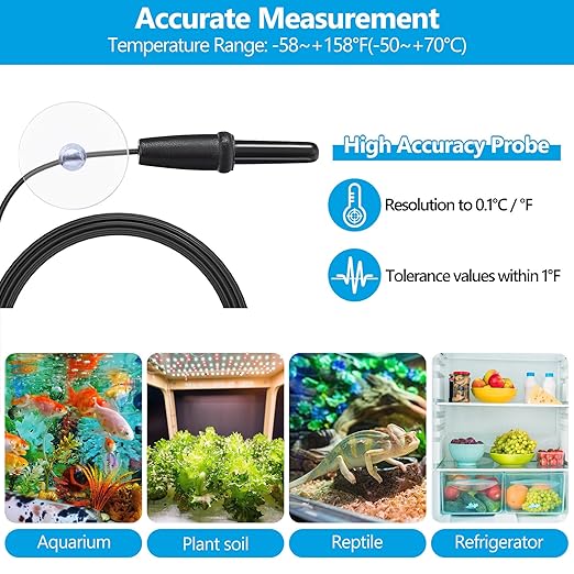 DaToo Aquarium Thermometer with Large LCD Display Fahrenheit/Celsius(℉/℃) Fish Tank Thermometer for Aquarium Reptile Terrarium Digital Water Thermometer with Suction Cup