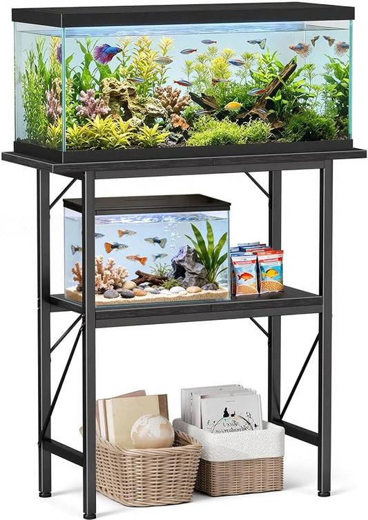 20-29-30 Gallon Fish Tank Stand with Storage Shelves, 2-Tier Aquarium Stand with Metal Frame, Heavy Duty Reptile Turtle Tank Stand for Home Office, 30" L x 11.8" W x 30.5" H, Black