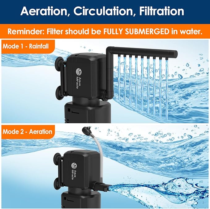 AquaMiracle Aquarium Filter with U - V Light & Filter Sponge, Fish Tank Filter with Timer for Green Water, Turtle Filter with Aeration & Rainfall Mode for Aquarium 80-200 Gallon